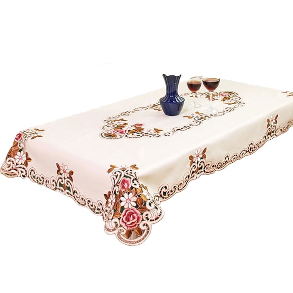 LMTODLFG Flower Embroidered Lace Cream Beige Square Tablecloth, Vintage Classic Dining Table Cloth Wrinkle Free Table Cover for Wedding Household Kitchen