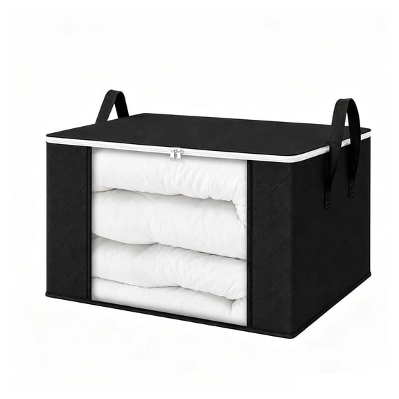JWZZYD Large Storage Bags with Clear Window & Reinforced Carry Handles, Double Zipper Dust Proof Blanket Clothes Storage Bins for Closet Bedroom Space Saving Storage 90L (White)