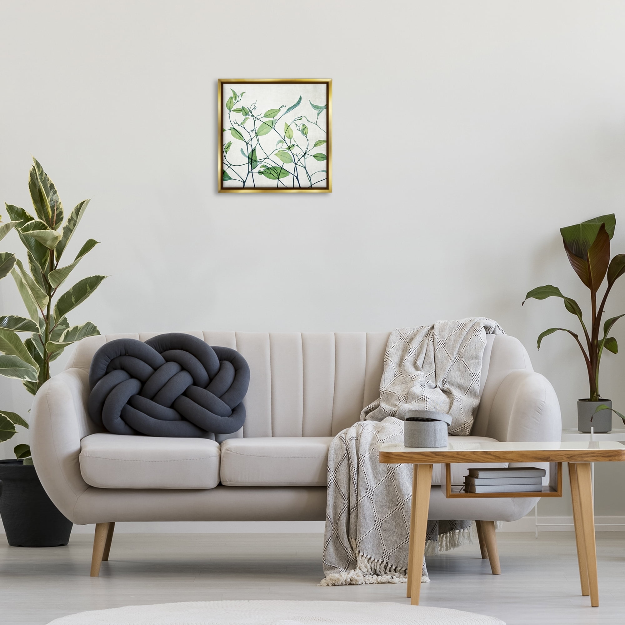 Stupell Industries Modern Vine Pattern Botanical & Floral Painting Gold Floater Framed Art Print Wall Art, 18 x 18