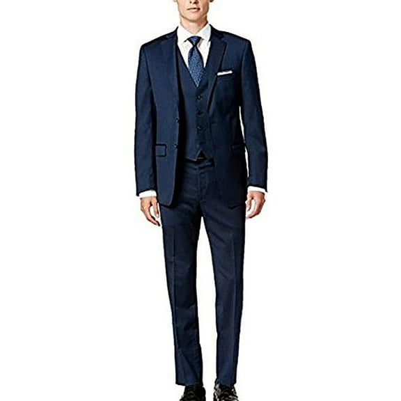 Alberto Nardoni Midnight Blue Suit Slim Skinny European Fit Vested 3 Pieces Suit Notch Lapel Side Vented