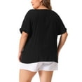 thumbnail image 4 of DARING DIVA Women's Plus Tie Neck Ruffle Short Sleeves Blouse 1X Black, 4 of 6