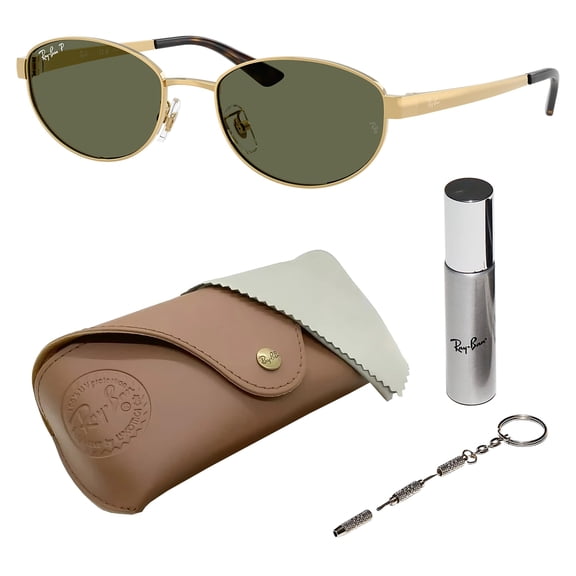 Ray-Ban RB3774D POLARIZED Oval Shaped Sunglasses for Men & Women - Includes Official Rayban Eyewear Kit - Ideal Formal & Casual Wear Sunglasses - Dark Green Lens