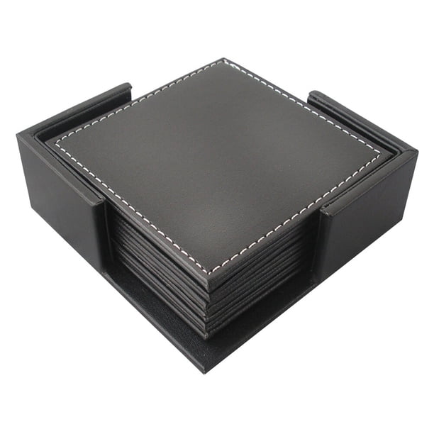 Posavasos de cuero sintético elegantes, sin mantel individual, aislantes del calor, para la cena, para el hogar (cuadrado liso negro)