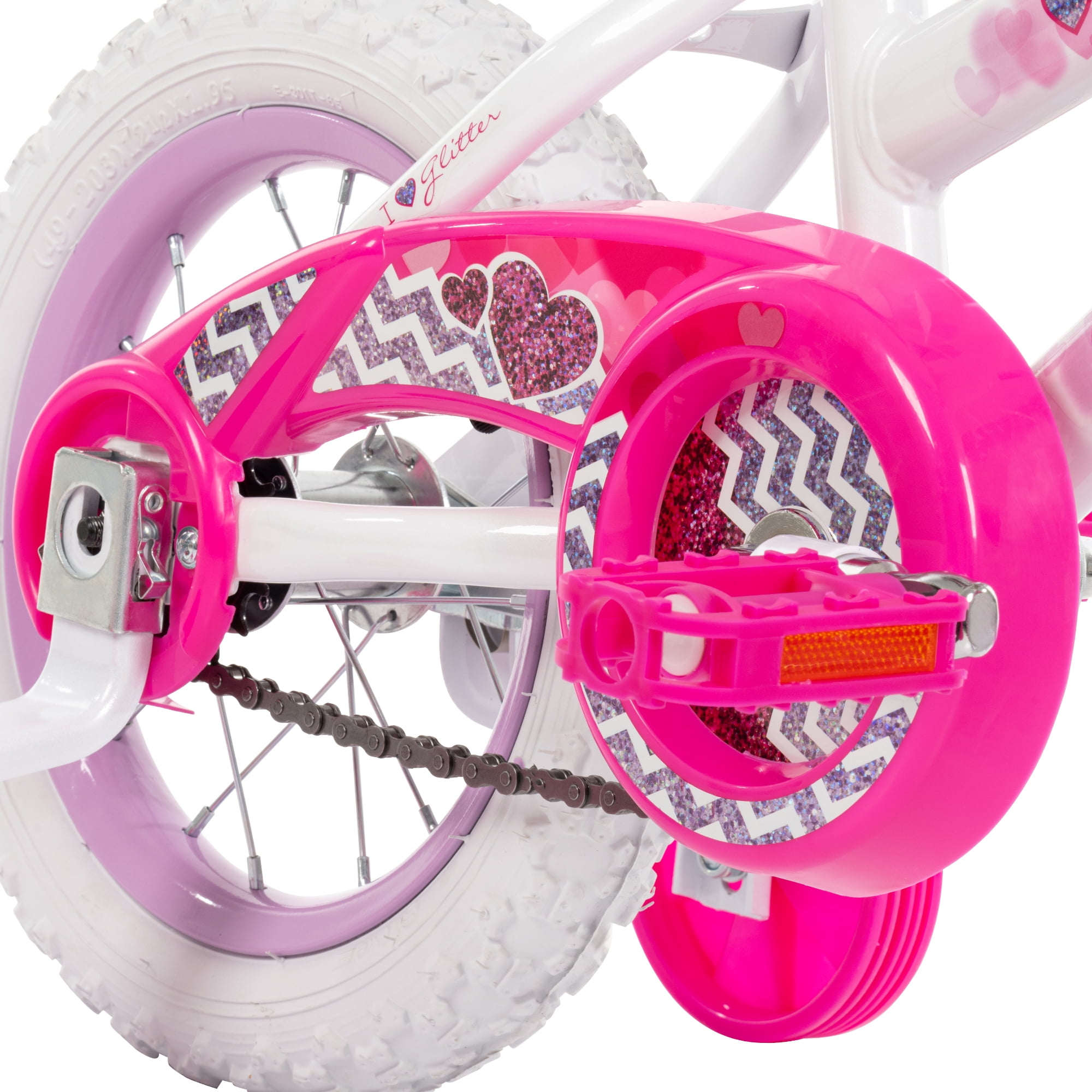 Huffy Sea Star 12-inch Girls’ Bike with Training Wheels, White/Pink, 3-5 years
