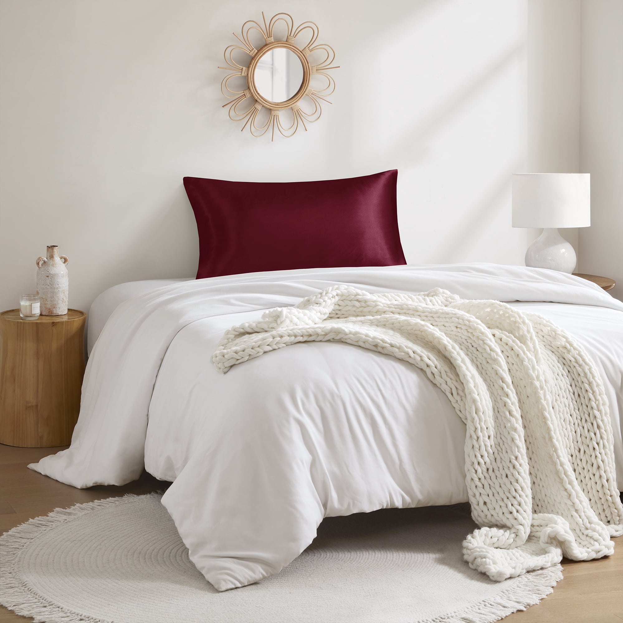 Mainstays Satin Pillowcase – Standard – Merlot Red – Frizz Control & Cooling Comfort – 1 Pack