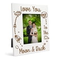 thumbnail image 1 of Darling Souvenir Made With Love Engraved Table Top Photo Frame Wooden Love You Moon & Back Quotes White Picture Frame Gift For Brothers Day, 5x7 Inches Vertical Photo Size, 1 of 6