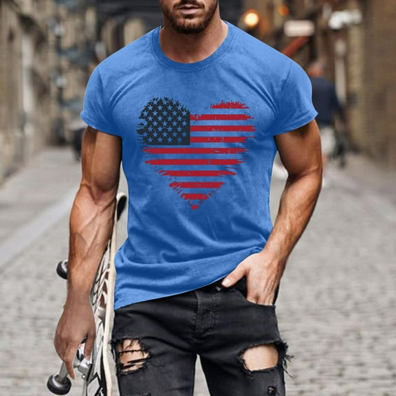 cllios USA 4th of July Shirts for Men American Flag Short Sleeve Patriotic Independence Day Tee Top Casual Round Neck Workout T Shirts