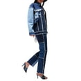 thumbnail image 5 of Jeans Color Block pour Femmes Taille Mi-Haute Poches Patchwork Pantalon Droit, 5 of 5