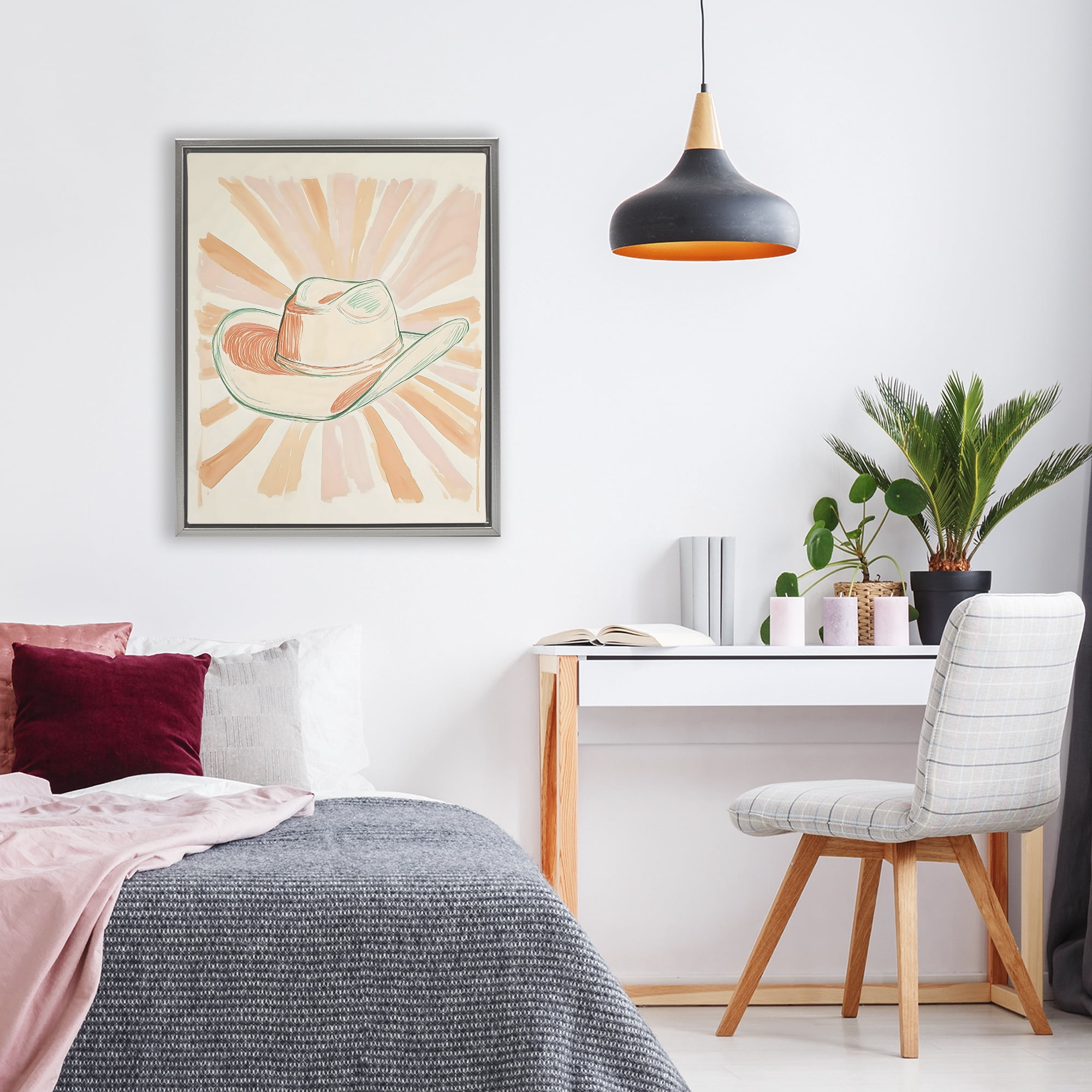 Stupell Industries Sunburst & Cowboy Hat Gray Framed Floater Canvas Wall Art, design by The Prints Vibe