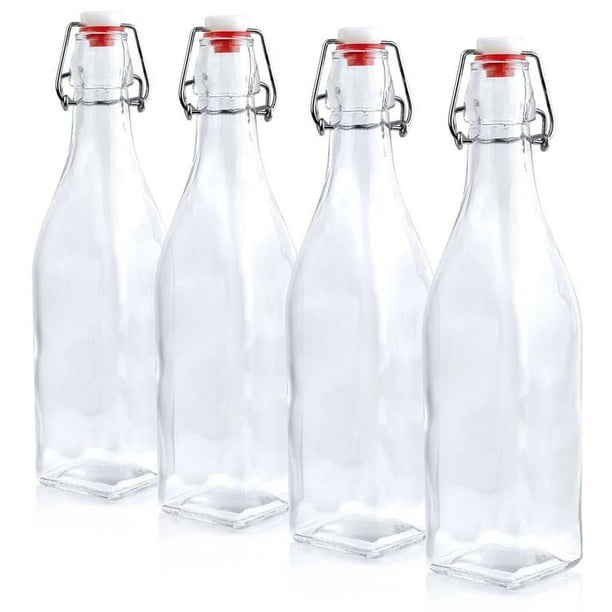 Estilo Swing Top Easy Cap Clear Glass Beer Bottles, Square, 8.5 oz, Set