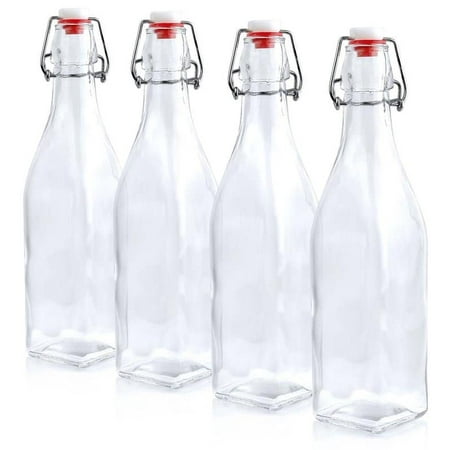 Estilo Swing Top Easy Cap Clear Glass Beer Bottles, Square, 8.5 oz, Set of