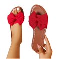 thumbnail image 6 of Women's Flat Slide Sandals Casual Fashion New Solid Color Outdoor Bow Decor Flat Cloth Round Toe Single Strap Slippers Sandals, 6 of 6