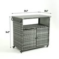 thumbnail image 7 of Outdoor Wicker Bar Cart with Plastic Wood Top and Wheels, Rolling Patio Wine Serving Cart for Backyard and Garden Party, Light Brown, 7 of 7