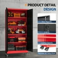 thumbnail image 3 of Fesbos Metal Storage Cabinet, 73" H Tall Steel Tool Cabinets with Wheels Lockable Doors and Adjustable Shelve, Red Black Garage Cabinet for Home,Kitchen,Office, 3 of 9