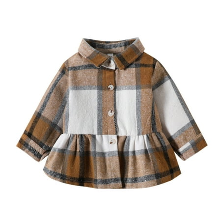 

Durtebeua Toddler Girls Long Sleeve Plaid Prints Ruffles Coat Jacket Kids Jacket Tops