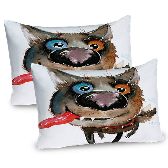 Ambesonne Animal Pillow Sham 2 Pack, Funny Dog Puppy, 26"x20", Orange Cocoa Blue