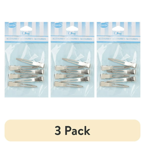 (3 pack) Offray Accessories, Silver 1 3/4 inch Small Metal Pointed Hair Clips great for DIY hair bows, 6 count, 1 Package