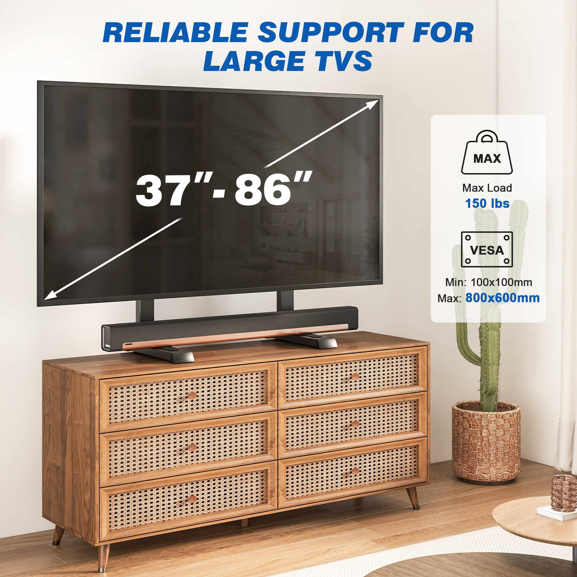 TAVR Furniture Table Top TV Stand Universal Base Height Adjustable for Most 37 to 86 inch LCD LED TVs