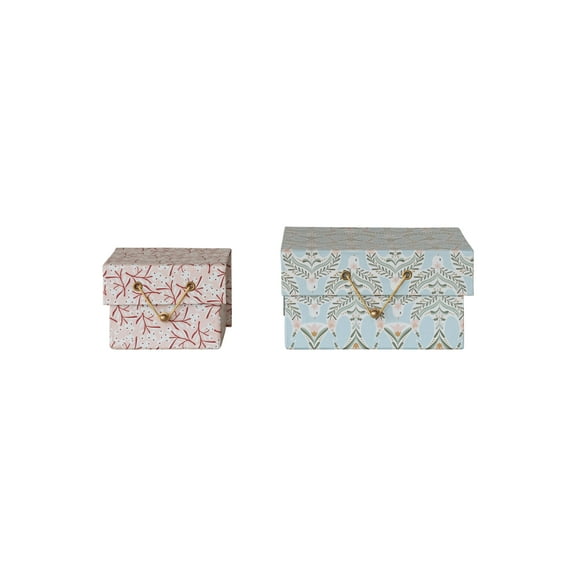 Creative Co-Op Printed Paper Gift Boxes with Berry and Dove Patterns and Closures, Multicolor, Set of 2