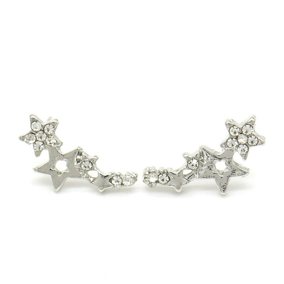 Amy and Annette 18K White Gold-Plated Star Earring Climber with Genuine Diamonds