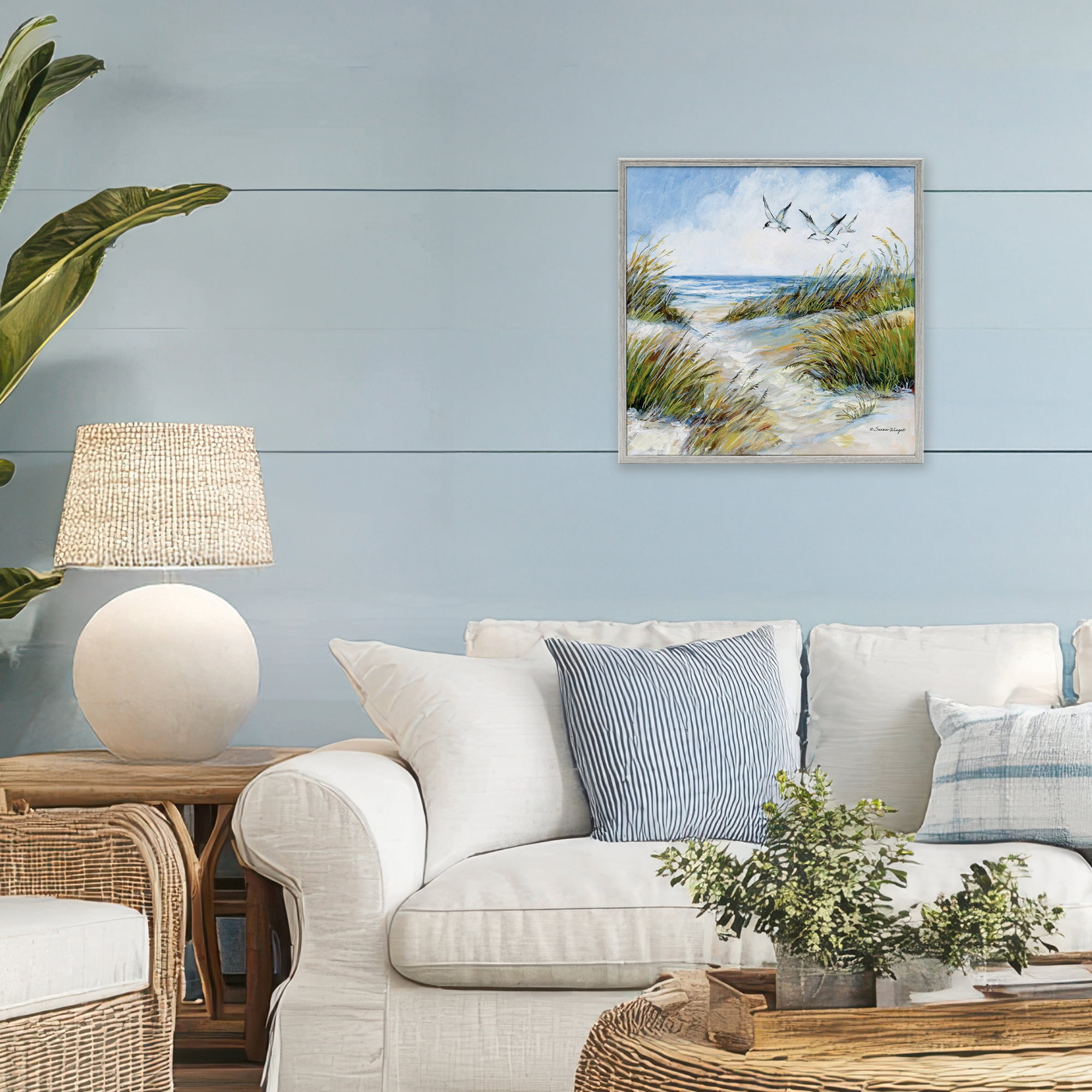 Stupell Industries Beach Path Seagulls Overhead Gray Framed Giclee Art, design by Susan Winget