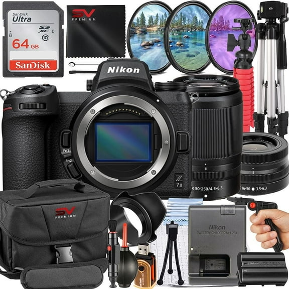 Nikon Z7 II Mirrorless Camera with 50-250mm Lens   SanDisk 64GB Memory Card   Pistol Grip Tripod   SV Premium Accessory Bundle (International Version)