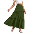 thumbnail image 2 of FengLS Women's Summer Midi Skirt Tiered Flowy High Waist Maxi Skirt Casual Solid Color A-Line Ankle Length Skirt, 2 of 6