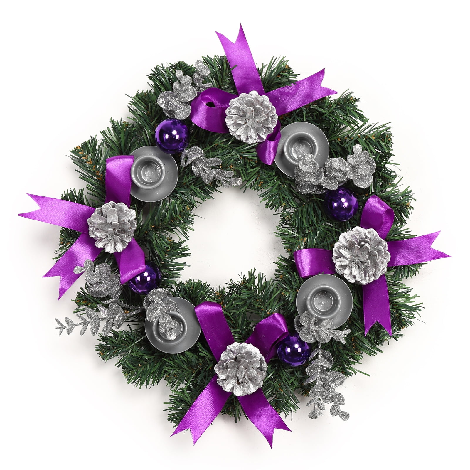 Meooeck Purple Ribbon Advent Wreath Set - Christmas Candle Holder Centerpiece With Ribbons & Balls