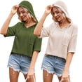 thumbnail image 2 of FLMEI Womens Solid Color Skeleton Tops Hooded Shirt with Pockets Summer Short Sleeve Pullover T-Shirt for Women's S-XL, 2 of 9