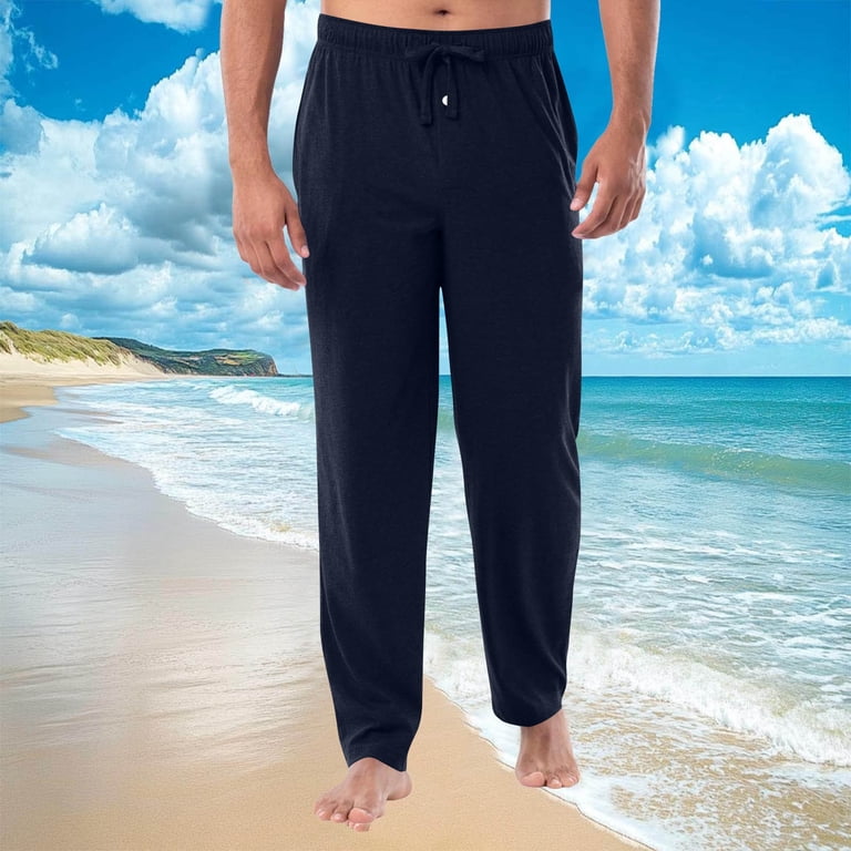 Enjoytime Mens Pants Casual Solid Color Elastic Drawstring Waist