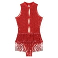 thumbnail image 5 of Jowowha Glittery Sparkly Bodysuit For Women Fringe Dance Leotard with Hat Latin Jazz Ballroom Red M, 5 of 7