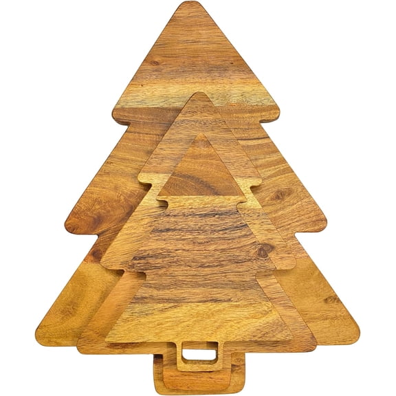Aventura Design Christma Tree Shaped Wood Cutting Board Set for Kitchen, Decorative 3 Pieces Tree Wooden Cutting Boards, Charcuterie Serving Trays, Wooden Chopping Boards with Handles for Decoration