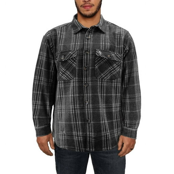 Men’s Flannel Button Up Plaid Cotton Blend Long Sleeve Casual Shirt (Black, S)