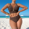 thumbnail image 5 of KIHOUT Women's Halter Ruched Deep V High-Waisted Two-Piece Bikini Set Hardware Detail Removable Padded Bra Beach Pool Summer Swimsuit, 5 of 7