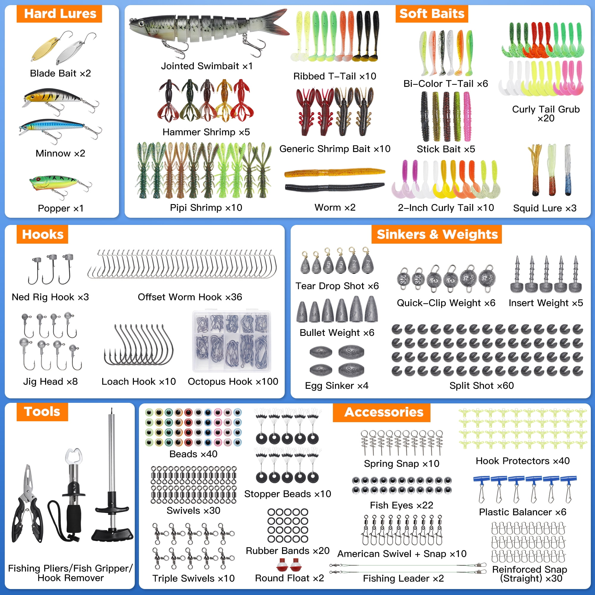 560Pcs Fishing Tackle Box Kit with Lures, Pliers, Hooks & Accessories - 4-Layer Waterproof Storage Box - Complete Fishing Gear Set for Freshwater/Bass Fishing - Ideal Gift for Men