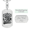thumbnail image 2 of Blessed Saved Loved Black Stainless Steel or 18k Gold Premium Swivel Dog Tag Keychain, 2 of 10