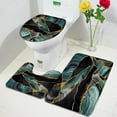 Abstract Black Marble Bath Mat Set Gold Lines Grey Textured Art