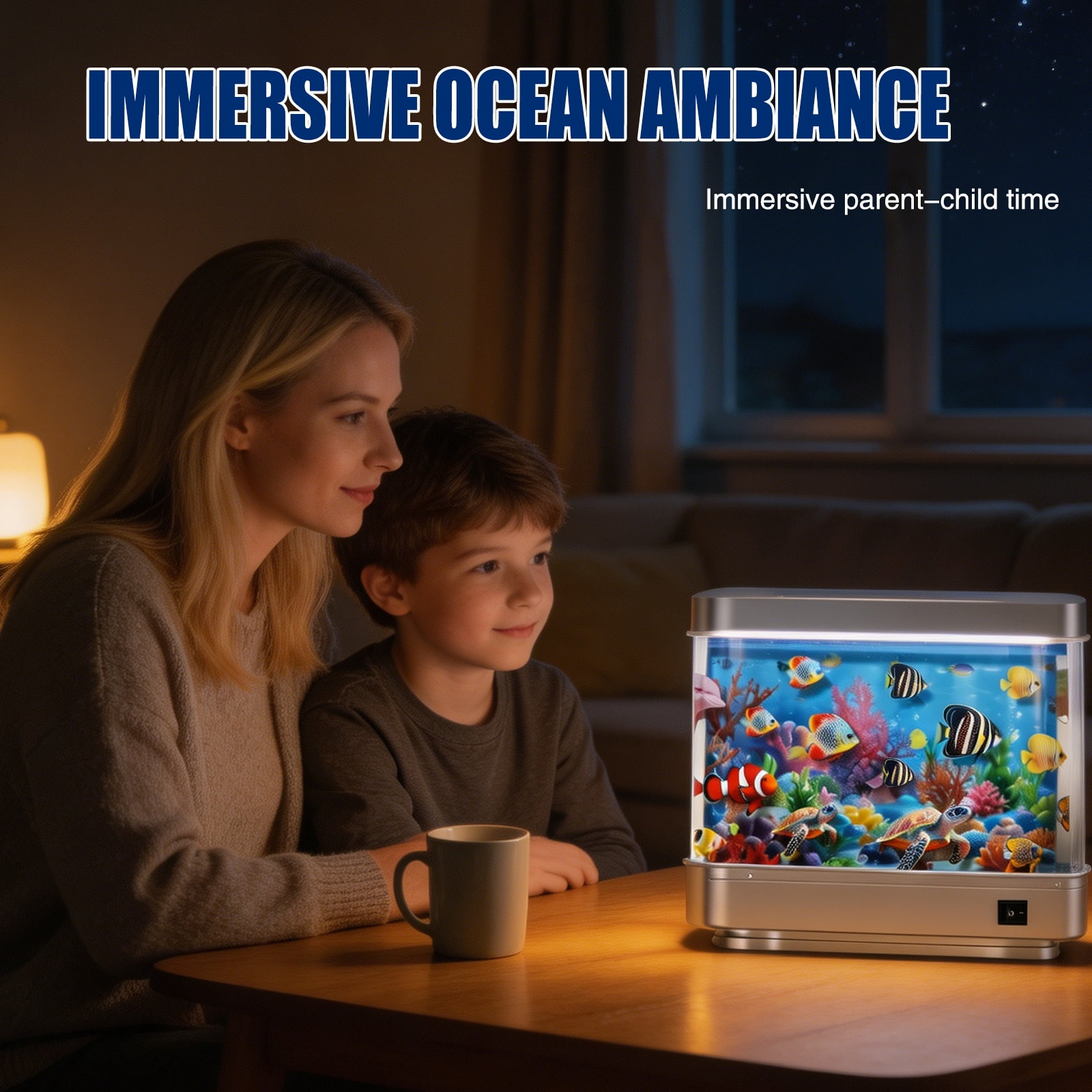 Artificial Fish Tank Virtual Ocean Toy - Mini Office Desk Aquarium, Colorful Aquarium, Motion Lamp Night Light with Pink dolphin, Fun Gift for Kids and Adults