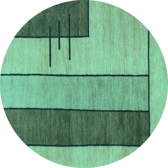 Ahgly Company Machine Washable Indoor Round Abstract Turquoise Blue Modern Area Rugs, 3' Round