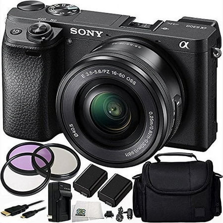 Sony Alpha a6300 Mirrorless Digital Camera with 16-50mm f/3.5-5.6 OSS Zoom Lens 11PC Accessory Kit. Includes 3PC Filter Kit (UV-CPL-FLD) + 2 Replacement FW50 Batteries + MORE
