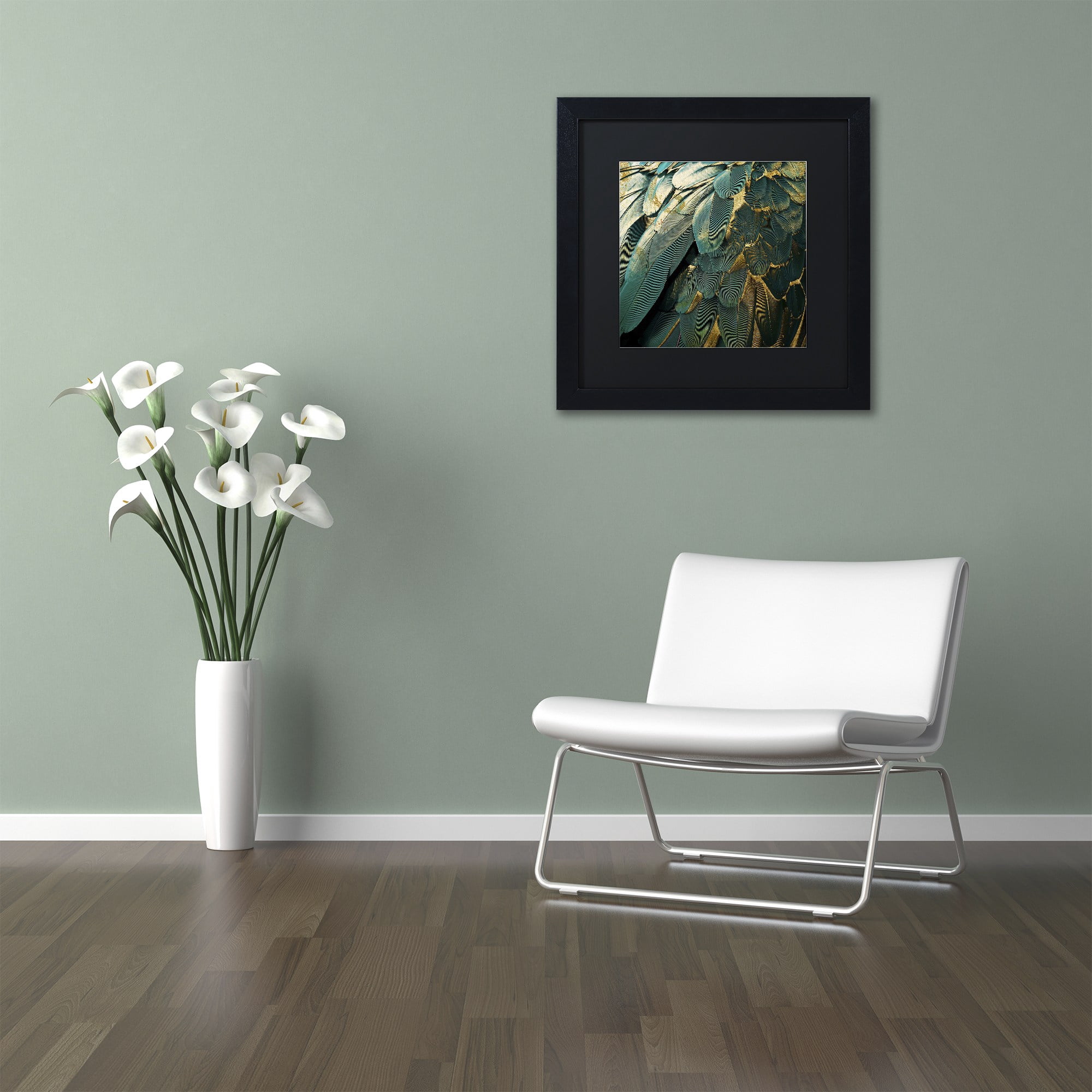 Trademark Fine Art "Feather Glitter" Canvas Art by Color Bakery, Black Matte, Black Frame