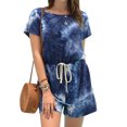 thumbnail image 4 of Women Tie Dyed Print Color Block Short Sleeve Drawstring Rompers, 4 of 7