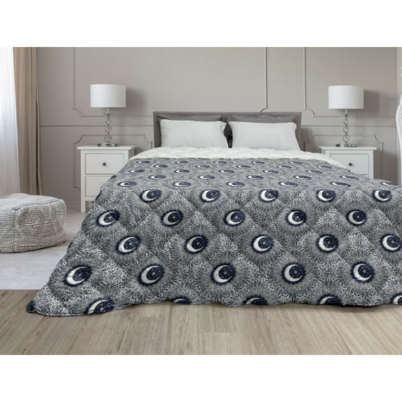 Rockets Down Alternative Comforter, Repetitive Flying Stars Spaceship on Dark Tone Background, Microfiber Quilt for All Season, 5 Sizes, Turquoise Charcoal Grey, by Ambesonne