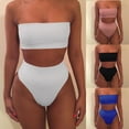 thumbnail image 6 of 1 Set Bikini Set Solid Color Elastic High Waist Strapless Summer Lady Swimsuit for Swimming, 6 of 7