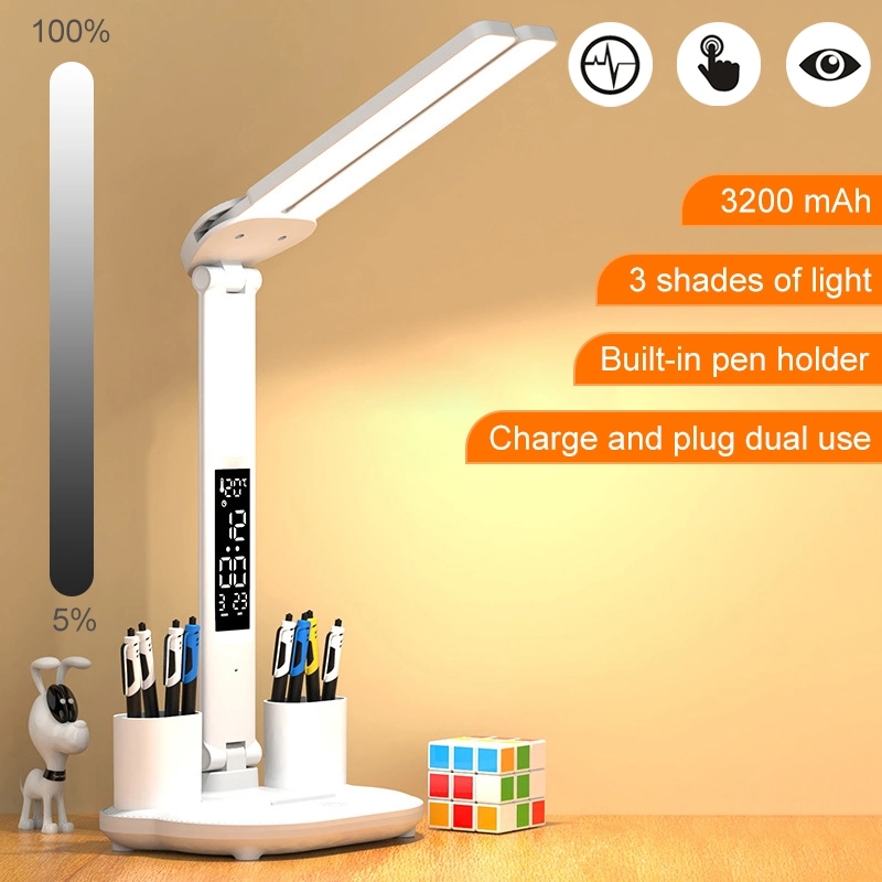 LED Desk Lamp Multifunction LCD Table Lamps With Calendar USB Dimmable