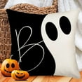 thumbnail image 4 of Boo Pillow Cases Halloween Decorations Pillow Covers Black White (Plain Linen Color) Ghost Pillow Halloween Quotes Home Bedroom Sofa Couch Decor Cushion Cover Cotton Linen 20x20 Inch A004, 4 of 6