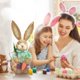 thumbnail image 4 of Easter Bunny Decor Easter Straw Bunny Figurine, 14" Easter Straw Bunny Figurine Tabletop Decor, Sisal Rabbit Couple Statue with Carrots&Eggs, Spring Decorations for Home Farm (D), 4 of 5