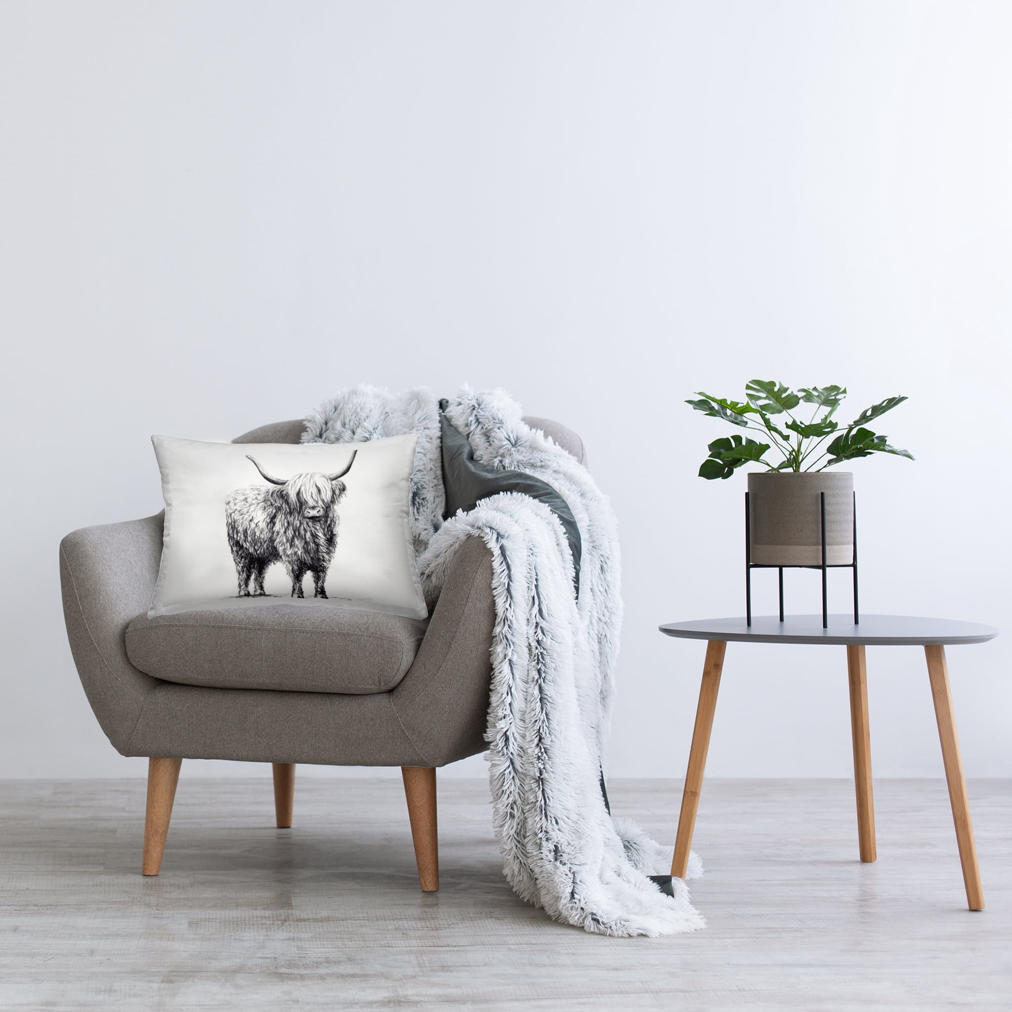 Stupell Industries Highland Cow in Charcoal Decorative Printed Throw Pillow, design by Leah Noel Art