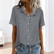 thumbnail image 4 of Mujeres Manga Corta Tops Casual Color Sólido Bolsillo Manga Corta Blusa Botón Arriba Cuello de Giro Casual Blusas de Manga Corta para Mujeres, 4 of 6