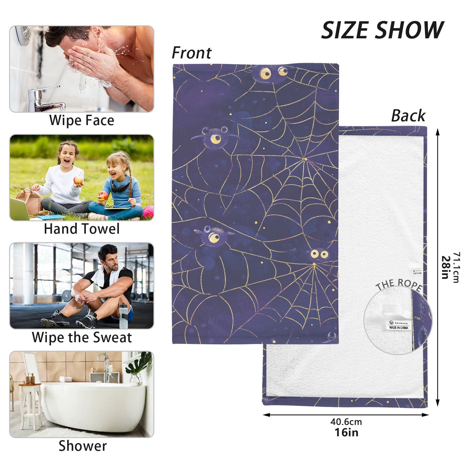Spiders Webs Hand Towels Cotton Bath Towels Large Face Towels Absorbent for Bathroom 2 Packs